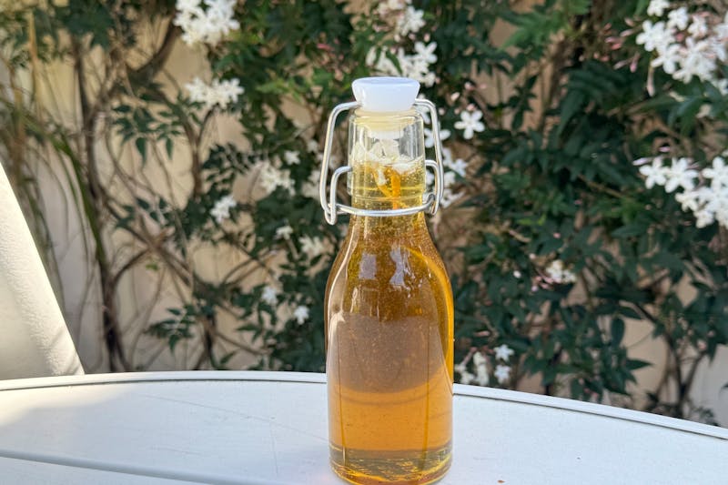 garlic oil in a glass bottle