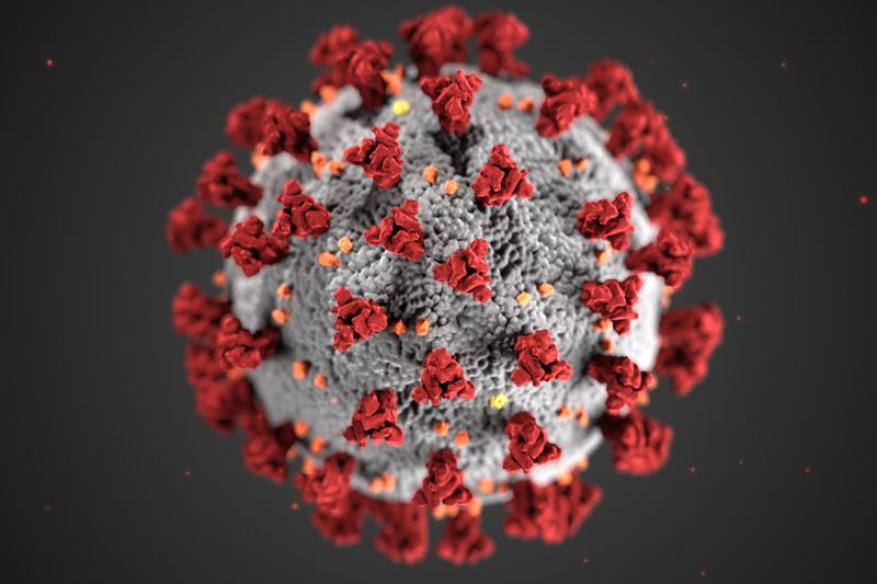 one virus seen throught a microscope, black background