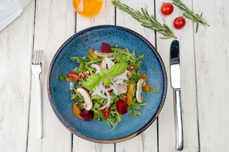 healthy vegetable salad with lemon balm
