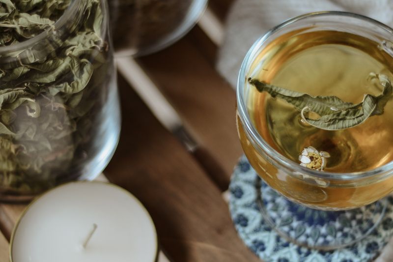 calming herb lemon balm tea in glass