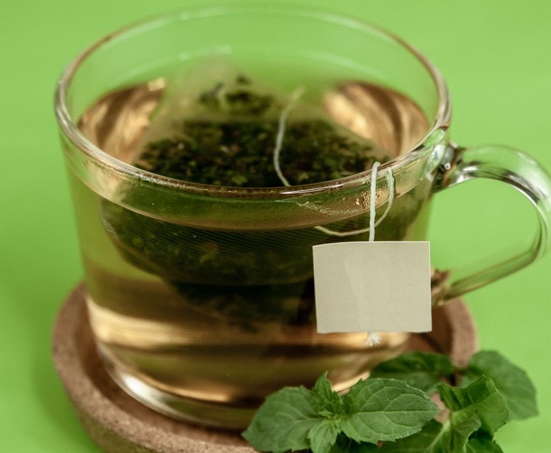 lemon balm infusion in a tea bag